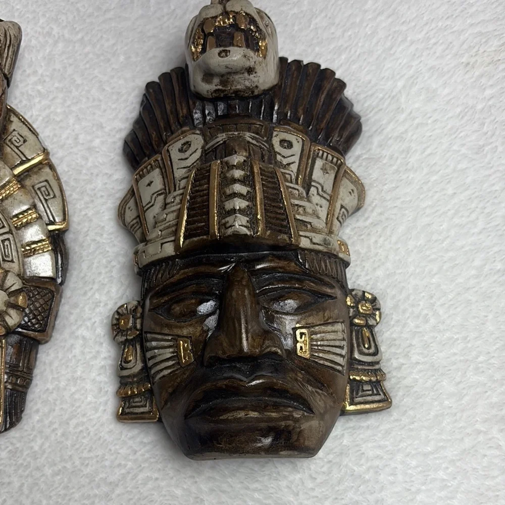 VINTAGE, hand crafted, MEXICANA Brown and Gold Wall Masks